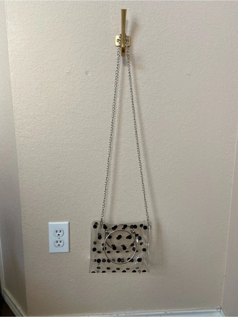 CLEAR SEE THROUGH HAND BAG BLACK POLKA DOTS ROCKABILLY